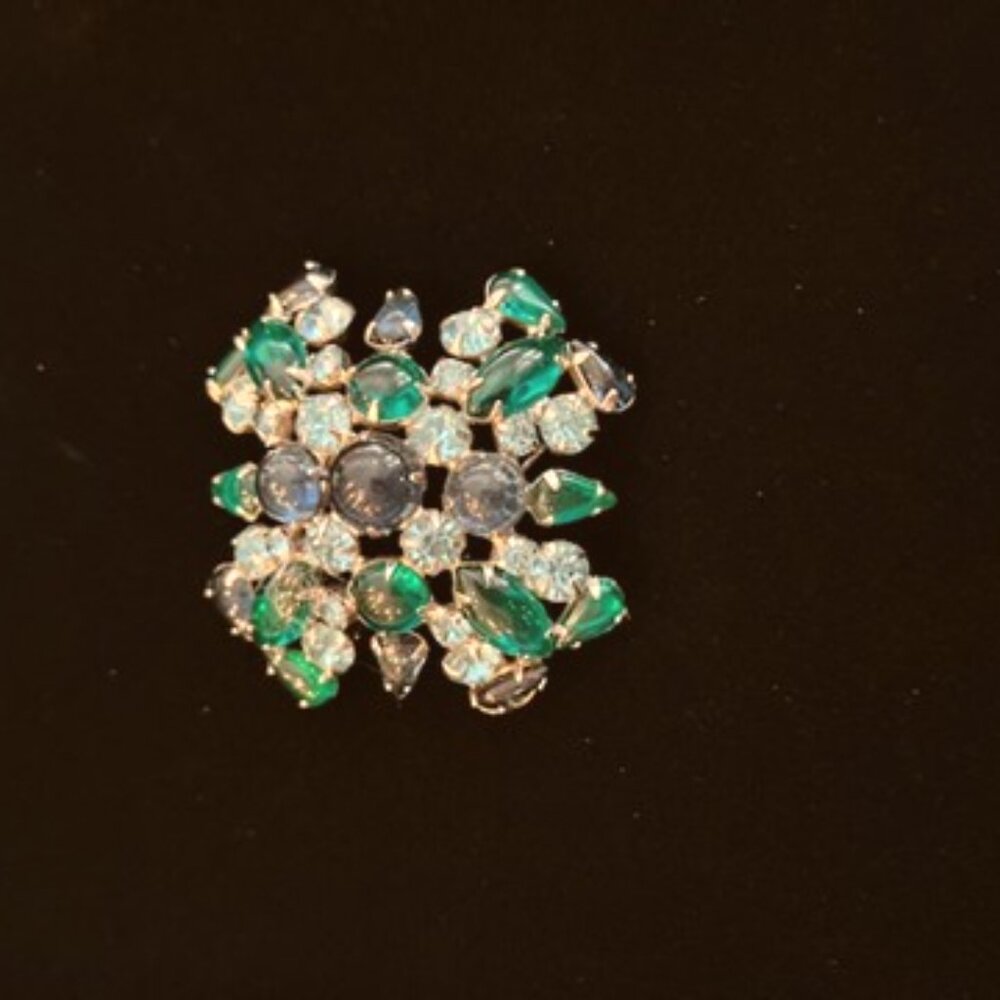 Weiss Vintage Blue Rhinestone Broach - Picture 2 of 5